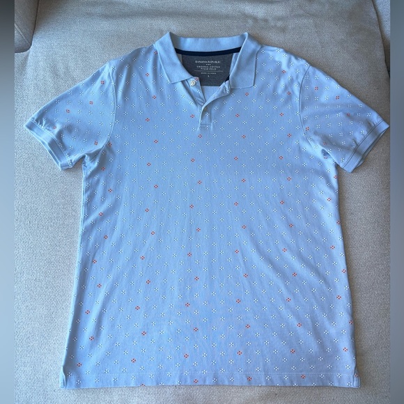 Banana Republic Blue Detailed Organic Cotton Pique Polo | Men’s Size Large - Picture 4 of 8